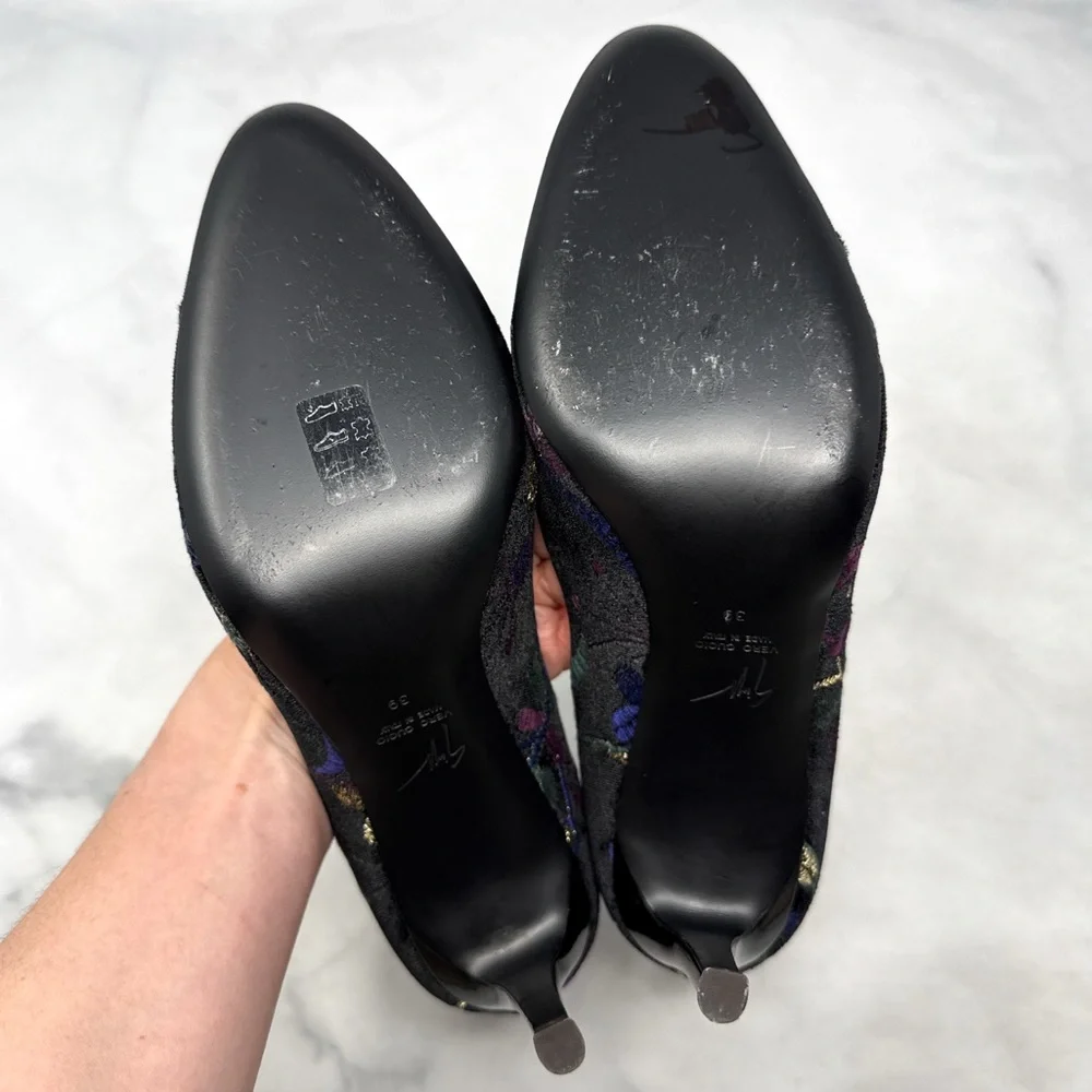 Giuseppe Zanotti Annette Velvet Floral Embroidered Almond Toe Pumps Heels Black